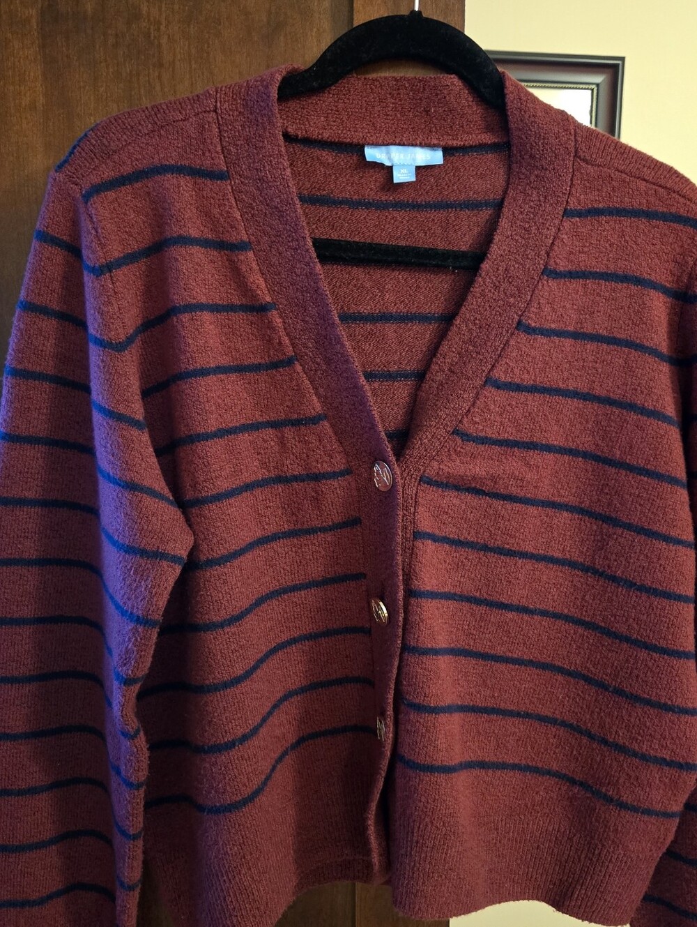 Draper James Varsity Cardigan in Burgundy with Gold Buttons XL